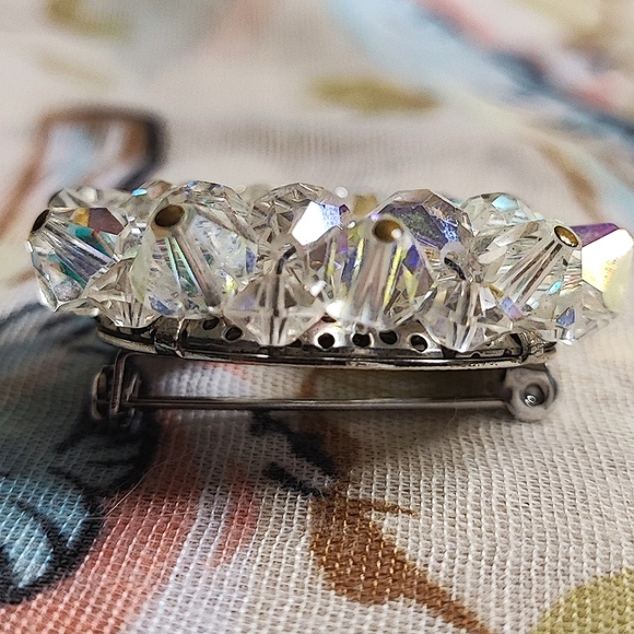 Clear Aurora Borealis Bicone Crystal Large Silver Tone Round Vintage Brooch EUC - Picture 6 of 11